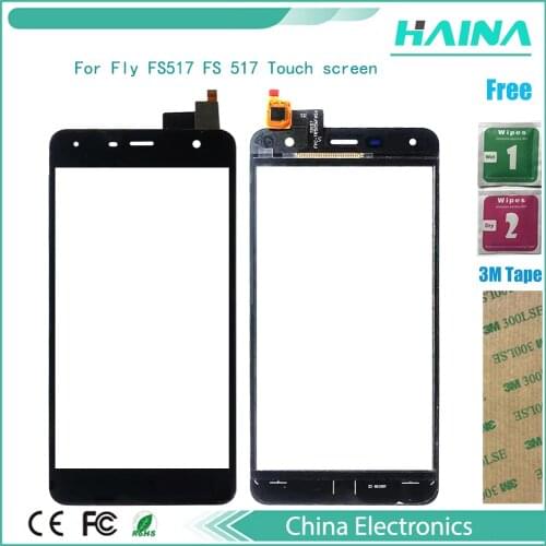 Black color New TouchScreen For Fly FS517 FS 517 Touch screen Digitizer Front Glass Lens Replacement+3m sticker with tools