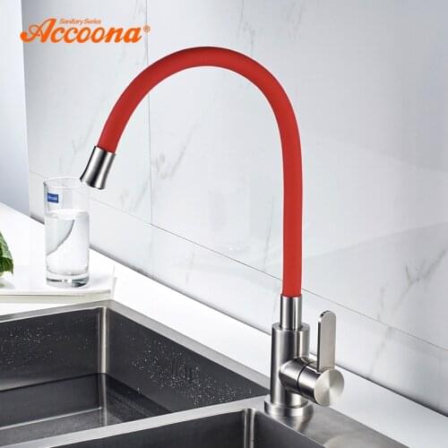 Accoona Kitchen Faucet Stainless steel 304 Silicone Tube Mixers Sink Tap Wall Hot Cold Water Kitchen Faucets Tap A48104N