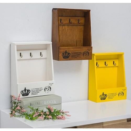 Key Hanger Wall-hung Type Wooden Decorative Wall Shelf Sundries Storage Box Prateleira Hanger Organizer Key Rack Wood Wall Shelf