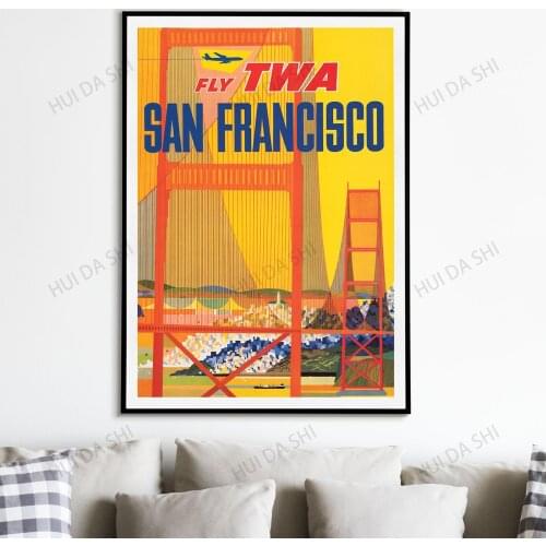San Francisco Vintage Travel Poster, Advertisement, United States, California, Golden Gate Bridge Illustration, Home Decor