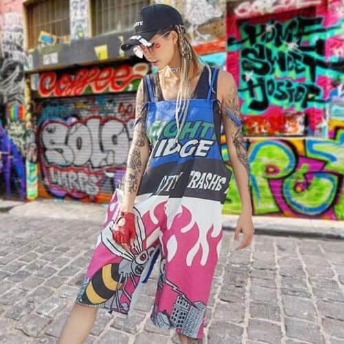 Hip Hop Costume Women Cartoon Bee Print Sling Jumpsuit Street Dance Stage Outfit Adult Modern Singer Dancing Clothes Lady DT909