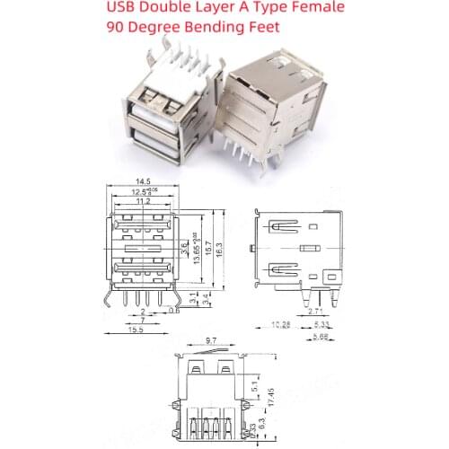 5PCS Double USB female base 90 - degree turn