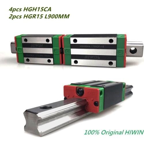 2pcs 100% Original HIWIN Linear Guide rail HGR15 900mm + 4pcs HGH15CA HIWIN Carriage Blocks