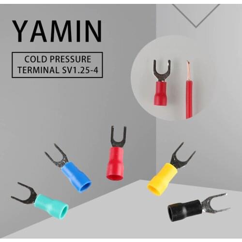 1000pcs Cold Pressure Connection Terminal Insulation End Fork U Type Copper Nose SV1.25-4 Red/Yellow/Blue/Green/Black