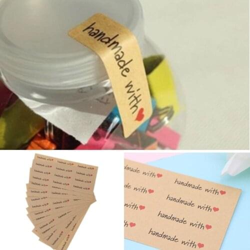 120xHand Made With Heart Kraft Adhesive Sticker For Handmade Products diy bakery R7RC