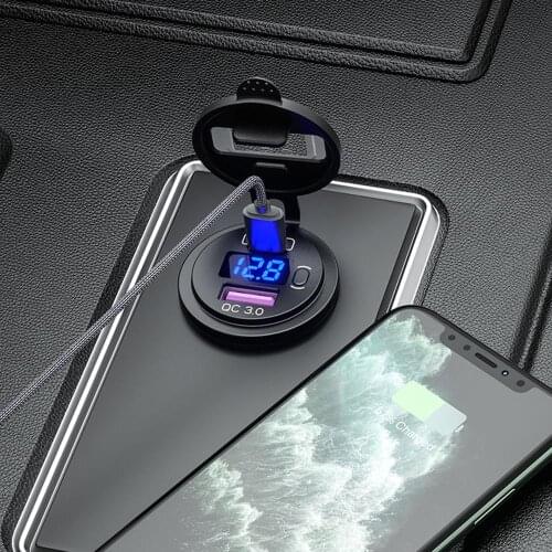 12V 24V Type C PD QC3.0 USB Car Charger Fast Charging Socket Power Outlets with Voltmeter ON OFF Switch for Truck Motorcycles