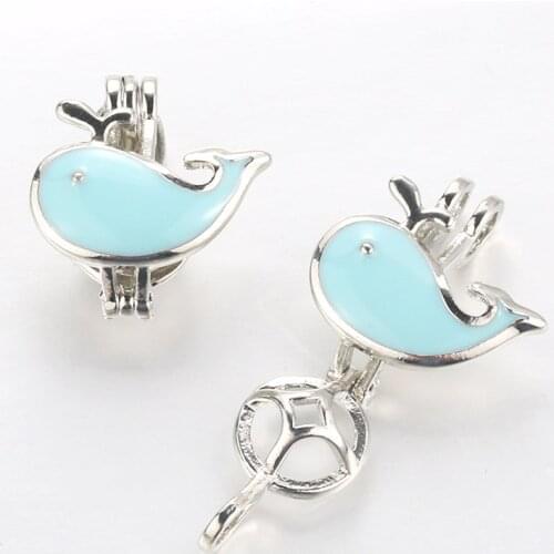 5pcs Whale Pearl Cage Locket Pendant Jewelry Making Bead Cage Necklace Aroma Essential Oil Diffuser Box For Oyster Pearl
