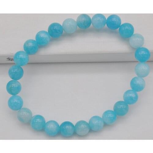 8MM Blue White Jad e Stone Round Beads Bracelet Bangle Stretch Jewelry 8 Inch WG004