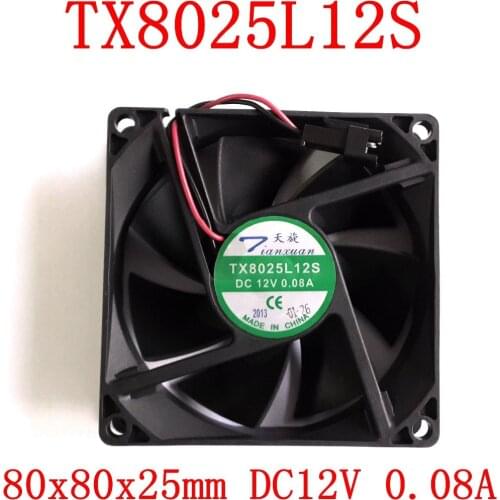 Free Shipping New original TX8025L12S 12V 0.08A 8CM 80x80x25mm quiet cooling fan