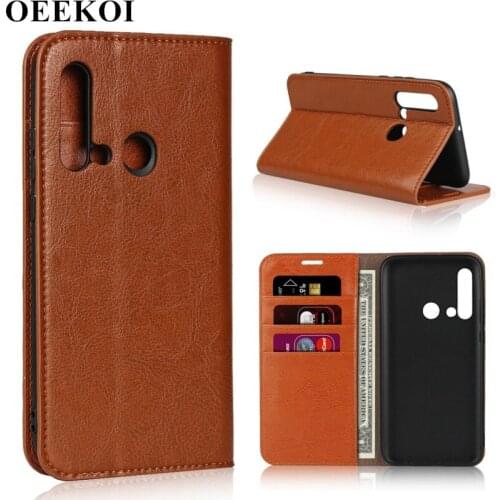 OEEKOI Crazy Horse Genuine Leather Wallet Flip Case for Huawei Mate 30 Pro/Mate 30/P20 Lite 2019/Y5 2018