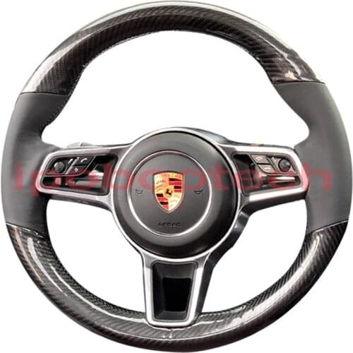 5D Carbon Fiber& Black Leather Steering Wheel Black Stitching on Wrap Cover Fit For Porsche Macan Cayenne 2015-2016