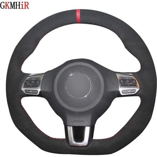 DIY Black Suede Car Steering Wheel Cover For Volkswagen Golf 6 GTI MK6 VW Polo GTI Scirocco R Passat CC R-Line 2009-2016