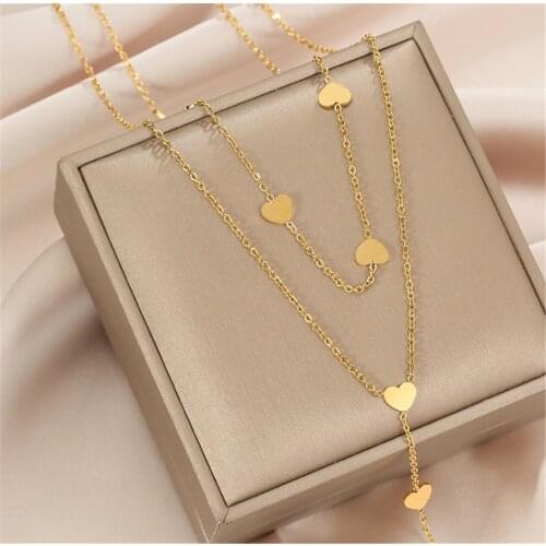 316L Stainless Steel Double Layered Love Titanium Steel Necklace Heart-shaped Pendant Simple Multi-layer Necklace No Fade