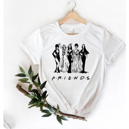 Halloween Friends Squad Goals Shirt Horror Squad Queens Gift Short Sleeve 100% Cotton Top Tee Funny Streetwear harajuku y2k goth
