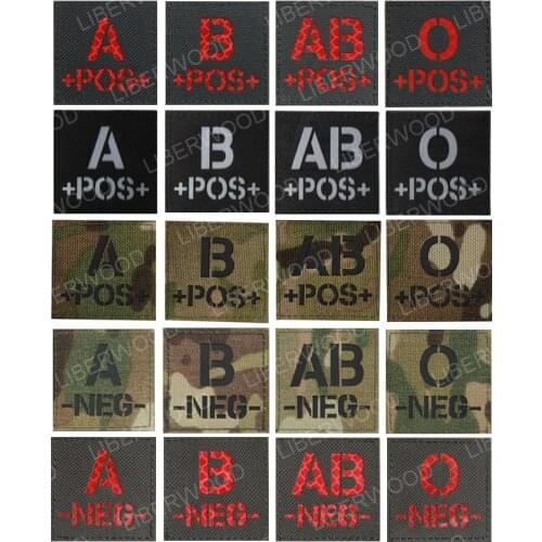 Blood Type Infrared in the dark Patch A+ B+ O+ AB+ POS Positive IR patch Reversed CP Military Patch badge with hook loop