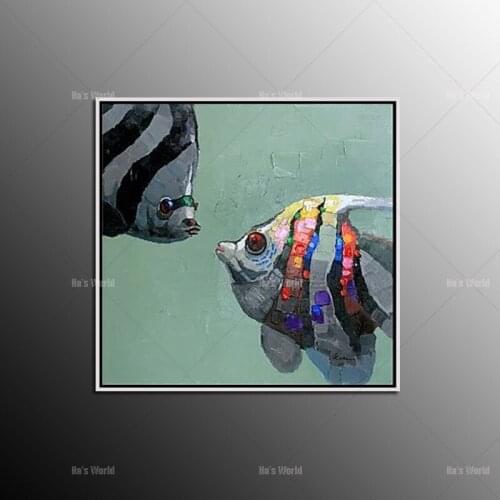Hand Paintd Canvas Oil Painting Modern Abstract Animals fish Paintings Hang Pictures cartoon picture wall decor For Living Room
