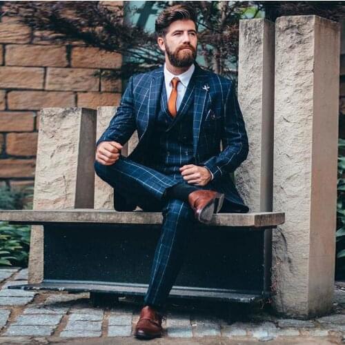 Classic Glen Plaid Three Pieces Mens Tuxedos For Wedding One Button Notched Lapel Groom Wear Personal Blazer+Vest+Pants