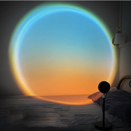 Sunset Projection Lamp Ocean Blue Desert Oasis Atmosphere LED Night Light Sunset Light Bedroom Background Wall Sconce Table Lamp