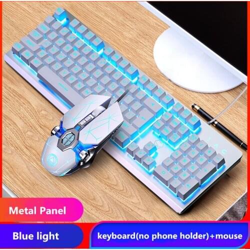 Metal Gaming Keyboard Mouse Kit Gamer Full Size 104 Keys Mechanical Feeling RGB USB Wired for PC Laptop Computer Office New