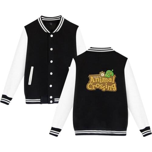 Kawaii Animal Crossing Baseball Uniform Fleece Jacket Women Men Harajuku Streetwear Long Sleeve Tom Nook Pink Hoodie Sweatshirt