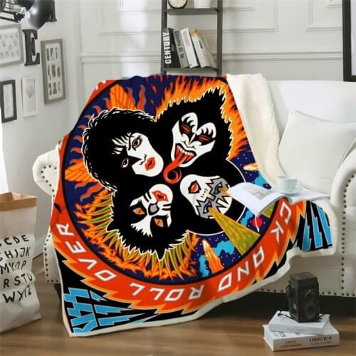 Fashion Rock Kiss Band Student Blankets 3D Print Double Layer Sofa Travel Teens Women Men Bedding Throw Blanket Plush Quilt
