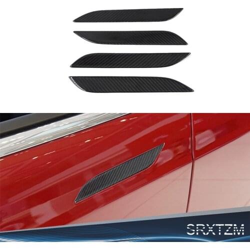 SRXTZM New Car Door Handle Cover Trim Protector Sticker Decal 3D Real Carbon Fiber with Polyurethane for Tesla Model X S 4PCS