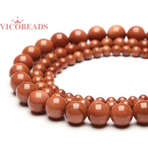 Natural Gold Sand Stone Golden Sand Round Loose Beads 15" Strand 4 6 8 10 12 14MM Pick Size For Jewelry