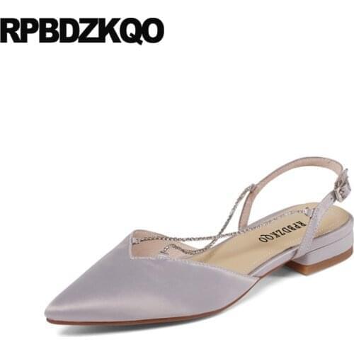 Bride Diamond Slingback Rhinestone Closed Toe Chain Satin Pointed Shoes Jewel Gladiator Sandals Flat Spring Silver Women Bridal