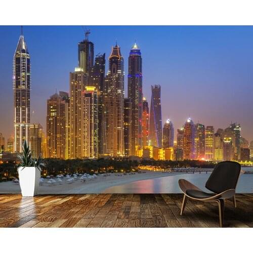 Papel de parede Night view of Dubai, UAE city building 3d wallpaper,living room tv wall bedroom wall papers home decor bar mural