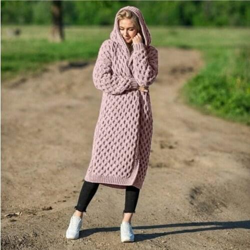 Hooded Autumn Winter Coats Knitted Sweater Cardigan 2020 Vintage Open Stitch Female Coat Long Cardigan Women Loose Sweaters L080