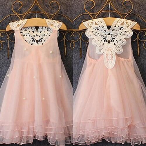 Dress 2021 Baby Girls Princess Party Clothes Pearl Lace Flower Casual Dress Tulle Sundress 2-8Y Childrens Clothing Kid Gifts