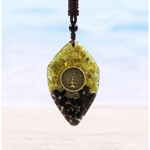 Tree Of Life Orgone Pendant Natural Olivine Obsidian Crystal Energy Stone Healing Necklace Reiki Meditation Jewelry