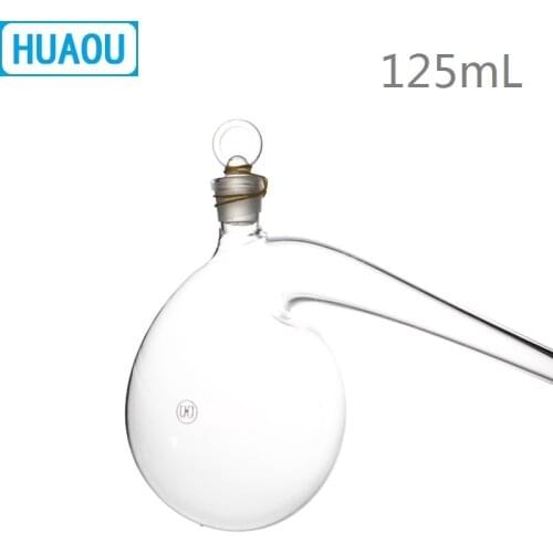 HUAOU 125mL Retort with Ground - in Glass Stopper Borosilicate 3.3 Glass Distillation Distilling Flask Laboratory Chemistry