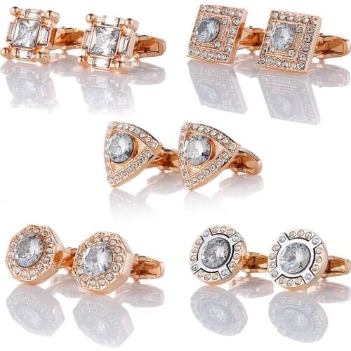 2019 New Luxury Rose Gold Cufflinks for Mens Wedding Gifts Rhinestone Men French Shirt Cuff links Buttons Christma Gift Jewelry