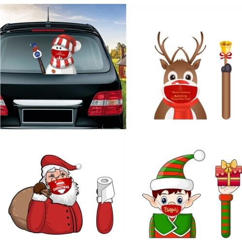 Christmas Santa Claus Elk Car Decoration PVC Waving Car Stickers Styling Window Wiper Decals Rear Windshield Decoration Stickers