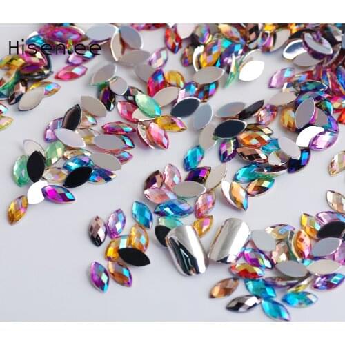 100Pcs Crystal Acrylic Horse eye Shape Rhinestone AB Color 3D Nail Art Flat Back Marquise Earth Facet Decorative Strass