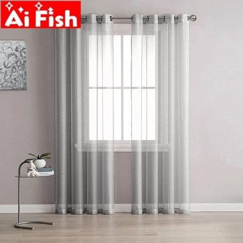 Light Gray European and American style Window Screening Solid Door Curtains Drape Panel Sheer Tulle For Living Room AP184#30