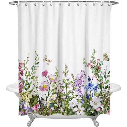 Vintage Watercolor Herb Shower Curtain Waterproof Polyester Fabric Bathroom Curtain Home Bath Curtain with Hook