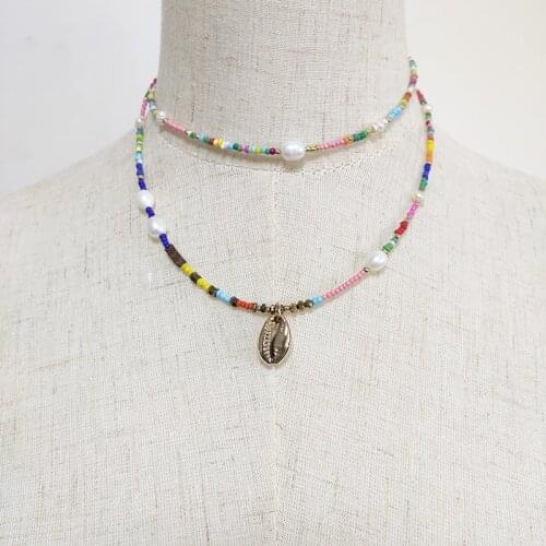 Women bohemian fashion colourful beads necklace natural pearl seed bead handmade rainbow choker accessories jewelry 2020 new