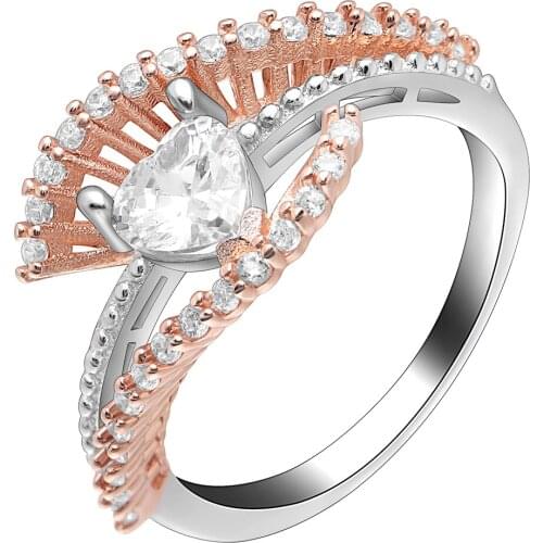 UFOORO Heart Zircon Rings Luxury Rosr Gold Wing Center Symmetry Stering Silver Wedding ring Jewelry For Women Wedding Gifts