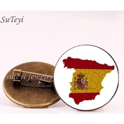 SUTEYI Spain Greece Flag Badge Brooch Hungary United Kingdom National Flags Glass Dome Pins Brooches Accessories Gift