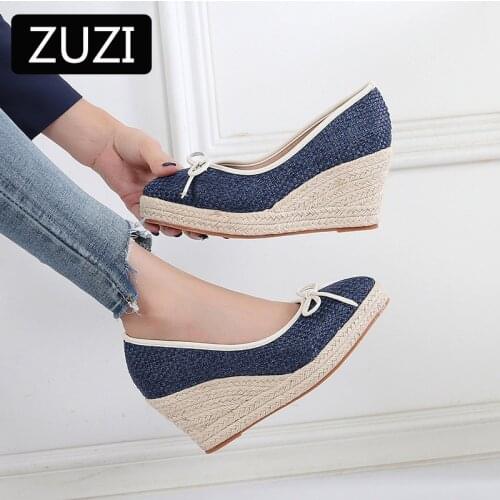 ZUZI Womens French Espadrilles Sandals High-heeled Shoes Womens Slope Autumn 2021 New Temperament Bow Pointed Shoes Women