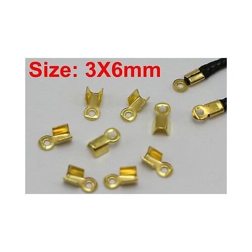 1000 Golden Plated Necklace Cord Crimp End Caps With Loop 3X6mm