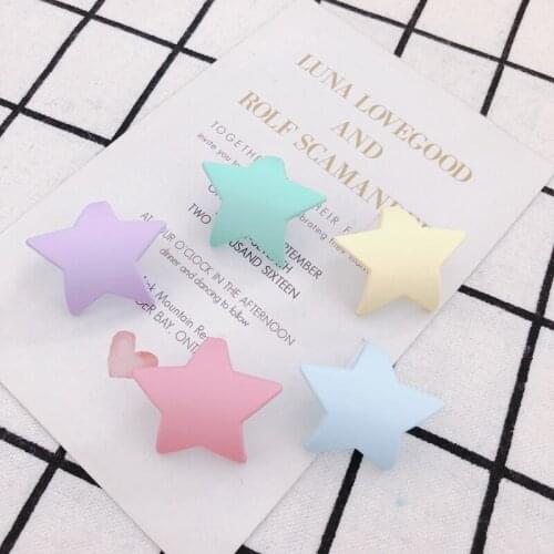 DIY temperament high sense color spray skin five-pointed star show face thin sterling silver needle earrings accessories 4pcs