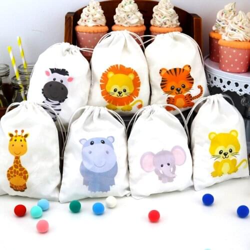 Safari Animals Party Theme Party Favor Bags Candy Bags Jungle Animals Birthday Gift Bags Party Container Supplies 5PCS