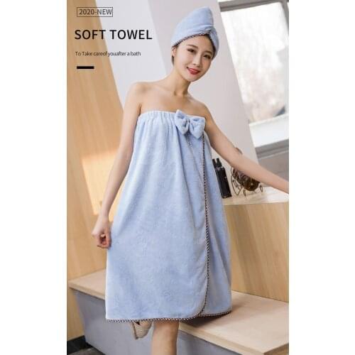 The coral fleece bath skirt is enlarged and thickened, and adults can wear bath towels soft and fast water absorption hair towel