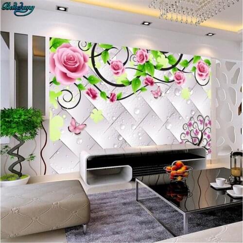 Beibehang Large custom wallpaper wallpaper rhombus soft bag water droplets rose flower rattan TV wall decoration