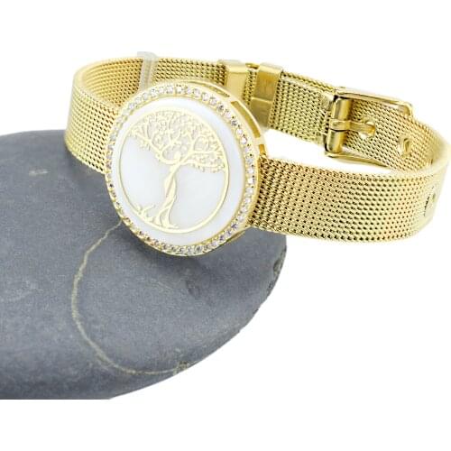 Eternal Life Tree or Love Tree Shell AAA Zircon Charm Bracelet for Woman Man Mesh Stainless Steel Strap Bangle Jewelry Gift