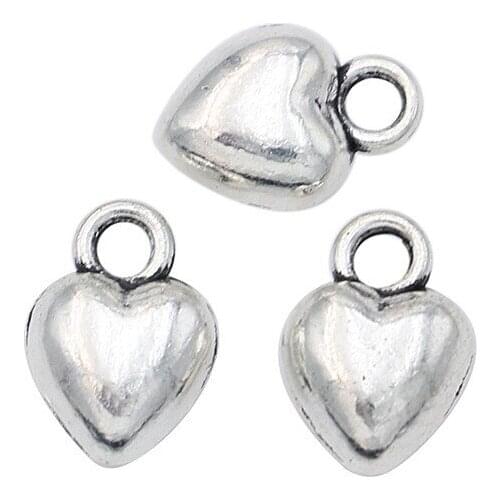 30pcs Antique Silver Plated Heart Charms Beads Pendants for Jewelry Making DIY Handmade 10x7mm D518