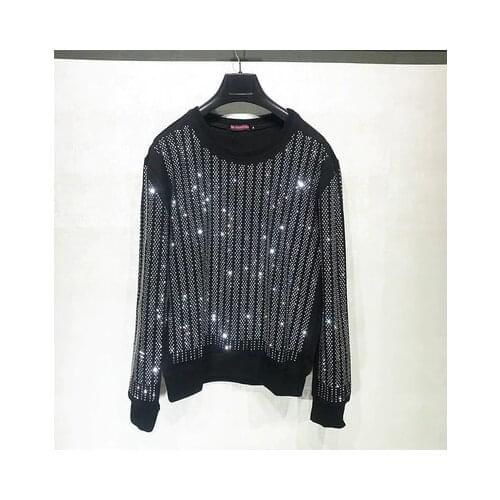Free shipping black rhinestone beading bling mens party/event long sleeve tee/T shirt